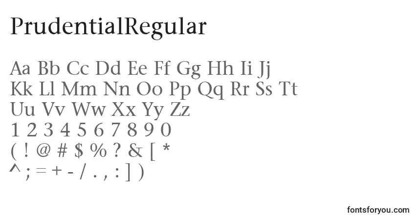 Schriftart PrudentialRegular – Alphabet, Zahlen, spezielle Symbole