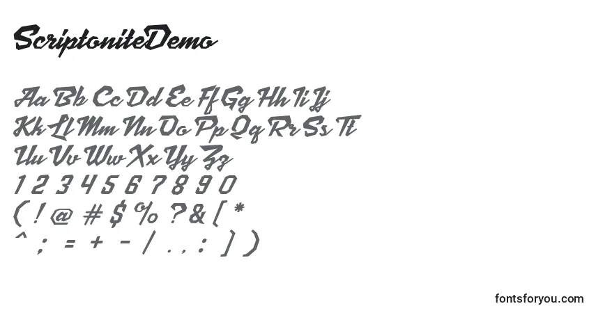 Schriftart ScriptoniteDemo – Alphabet, Zahlen, spezielle Symbole