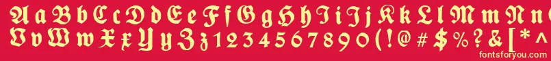 Fonte PlakatFrakturgesperrtunz1l – fontes amarelas em um fundo vermelho