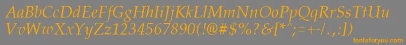 フォントPalisadeItalic – オレンジの文字は灰色の背景にあります。