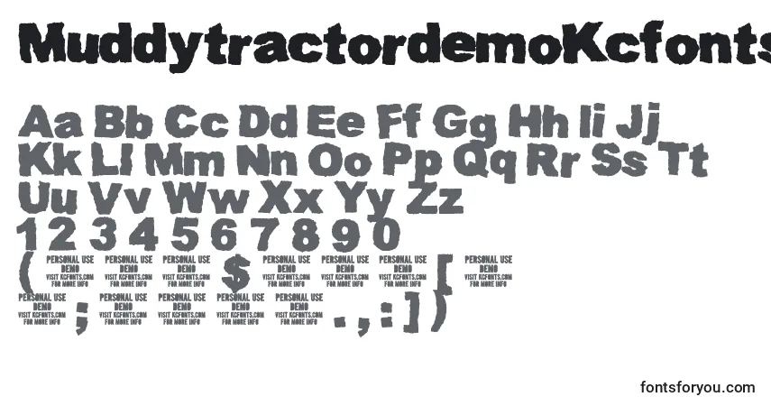 Czcionka MuddytractordemoKcfonts – alfabet, cyfry, specjalne znaki