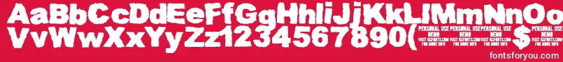 Fonte MuddytractordemoKcfonts – fontes brancas em um fundo vermelho