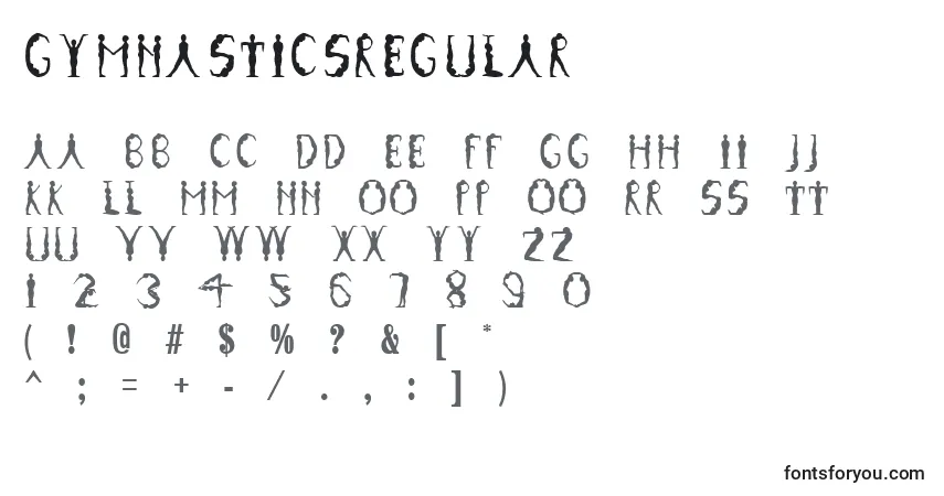 Czcionka GymnasticsRegular – alfabet, cyfry, specjalne znaki