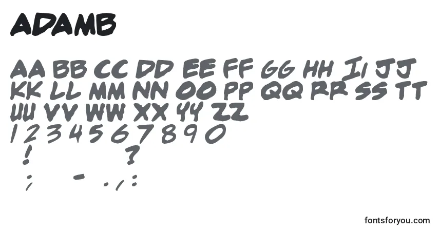 Czcionka Adamb – alfabet, cyfry, specjalne znaki