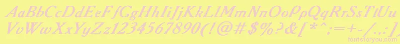 Fonte AAdemyItalicBoldItalic – fontes rosa em um fundo amarelo