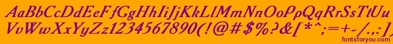 AAdemyItalicBoldItalic-Schriftart – Violette Schriften auf orangefarbenem Hintergrund