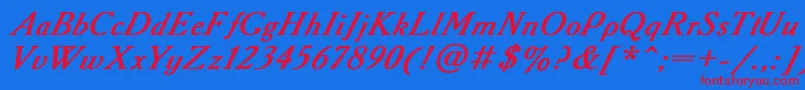 AAdemyItalicBoldItalic-Schriftart – Rote Schriften auf blauem Hintergrund