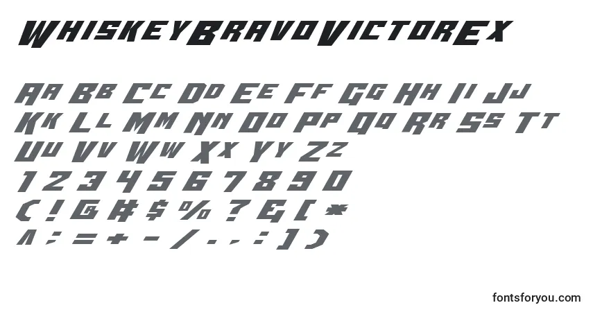 Schriftart WhiskeyBravoVictorEx – Alphabet, Zahlen, spezielle Symbole