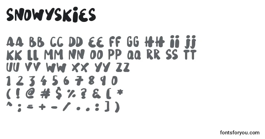 Czcionka SnowySkies – alfabet, cyfry, specjalne znaki