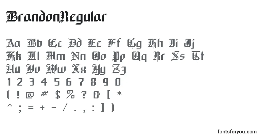 A fonte BrandonRegular – alfabeto, números, caracteres especiais