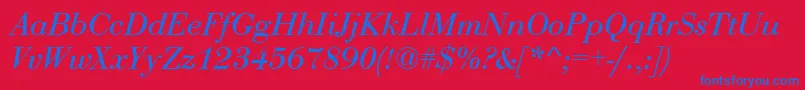BodoniRomanItalic-Schriftart – Blaue Schriften auf rotem Hintergrund