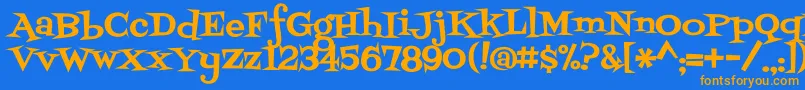 フォントFontdinerswanky – オレンジ色の文字が青い背景にあります。