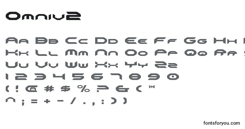 A fonte Omniv2 – alfabeto, números, caracteres especiais