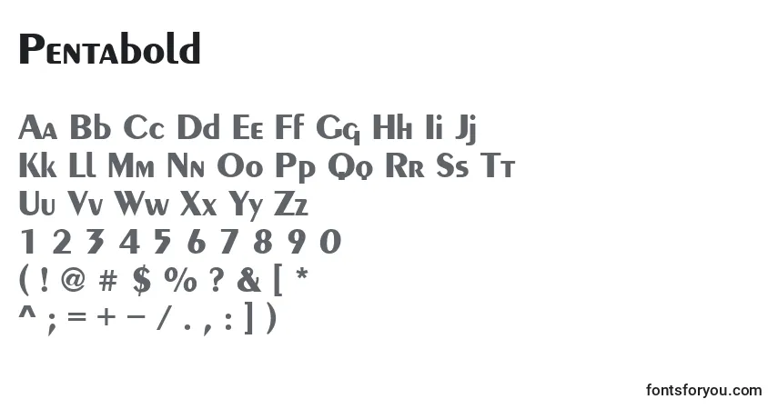 Czcionka Pentabold – alfabet, cyfry, specjalne znaki
