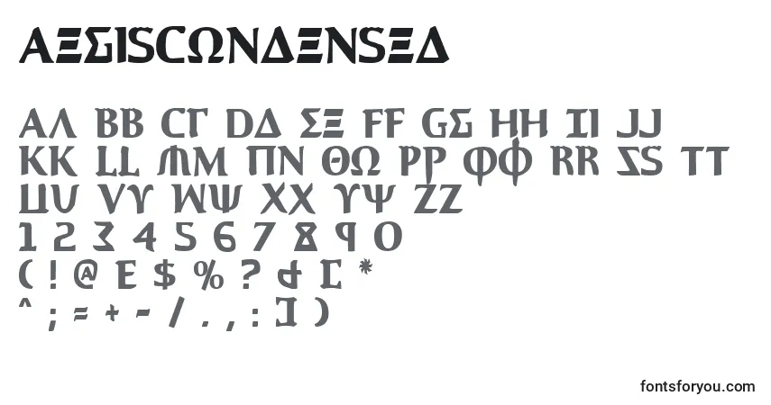 Czcionka AegisCondensed – alfabet, cyfry, specjalne znaki