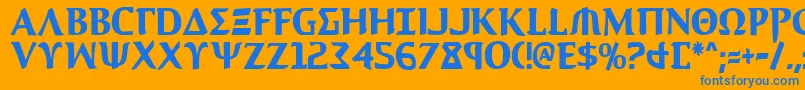 AegisCondensed Font – Blue Fonts on Orange Background