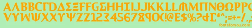 AegisCondensed Font – Orange Fonts on Green Background