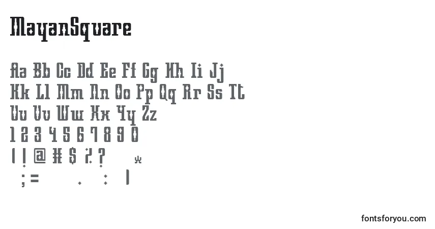 Czcionka MayanSquare – alfabet, cyfry, specjalne znaki