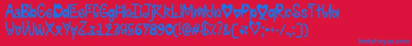 Więcej informacji o czcionce IFoundMyValentineHeartedTtf Czcionka IFoundMyValentineHeartedTtf – niebieskie czcionki na czerwonym tle