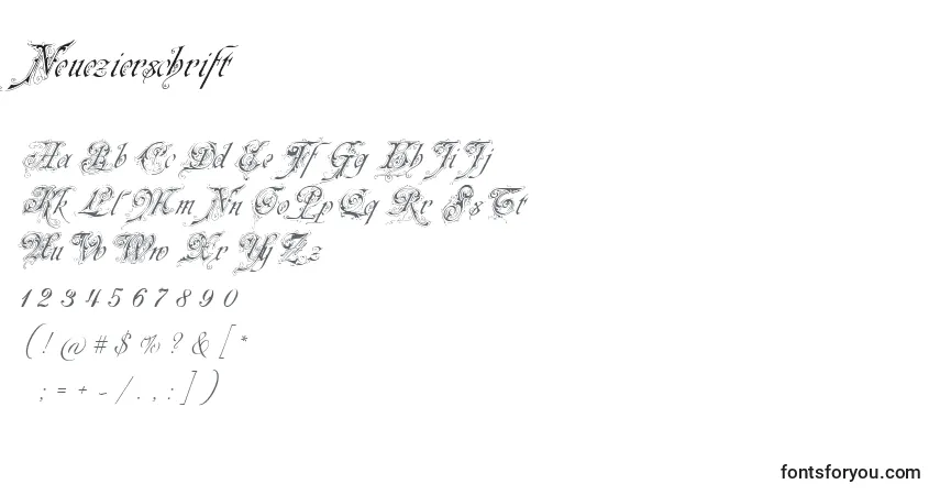 Schriftart Neuezierschrift – Alphabet, Zahlen, spezielle Symbole