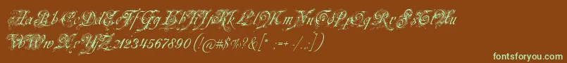 フォントNeuezierschrift – 緑色の文字が茶色の背景にあります。