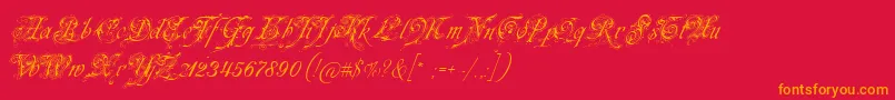 フォントNeuezierschrift – 赤い背景にオレンジの文字