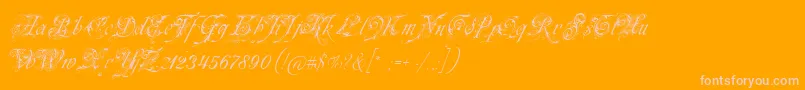 Neuezierschrift-fontti – vaaleanpunaiset fontit oranssilla taustalla