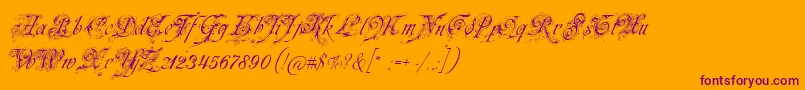 Neuezierschrift-fontti – violetit fontit oranssilla taustalla