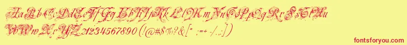 Fonte Neuezierschrift – fontes vermelhas em um fundo amarelo