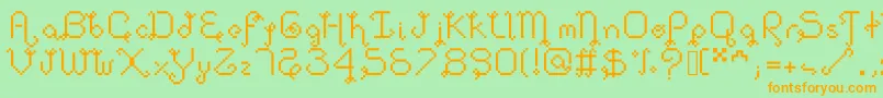 Weitere Informationen zur Dollpixellowzz-Schriftart Dollpixellowzz-Schriftart – Orangefarbene Schriften auf grünem Hintergrund