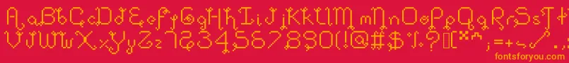 Шрифт Dollpixellowzz – оранжевые шрифты на красном фоне