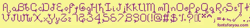Dollpixellowzz-Schriftart – Violette Schriften auf gelbem Hintergrund