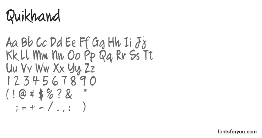 A fonte Quikhand – alfabeto, números, caracteres especiais