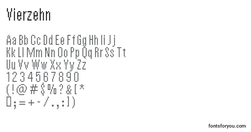 Czcionka Vierzehn – alfabet, cyfry, specjalne znaki