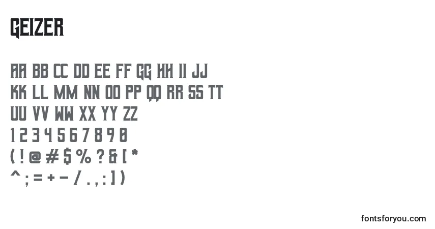 Czcionka Geizer – alfabet, cyfry, specjalne znaki