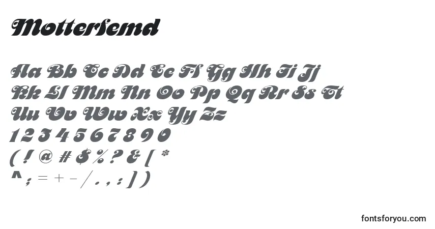 Schriftart Motterfemd – Alphabet, Zahlen, spezielle Symbole
