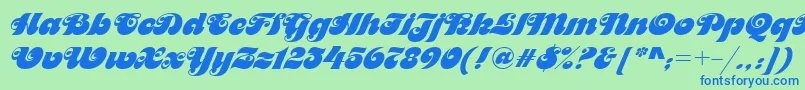 Motterfemd-Schriftart – Blaue Schriften auf grünem Hintergrund