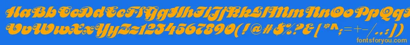 Motterfemd-Schriftart – Orangefarbene Schriften auf blauem Hintergrund