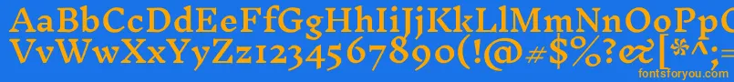 フォントInknutantiquaSemibold – オレンジ色の文字が青い背景にあります。