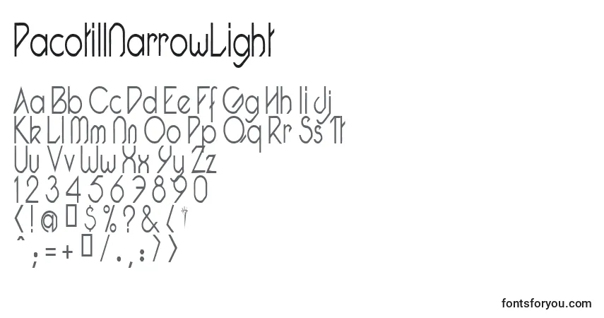 Fuente PacotillNarrowLight - alfabeto, números, caracteres especiales