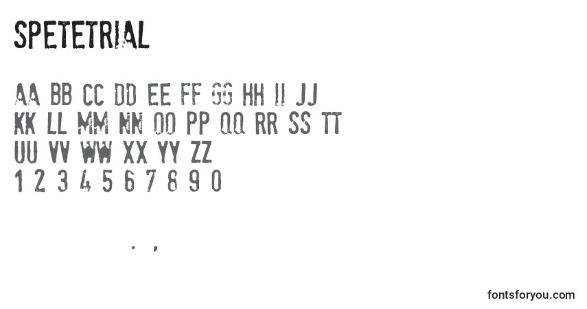 Schriftart Spetetrial – Alphabet, Zahlen, spezielle Symbole