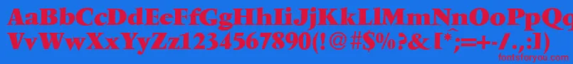 V691RomanXboldRegular Font – Red Fonts on Blue Background
