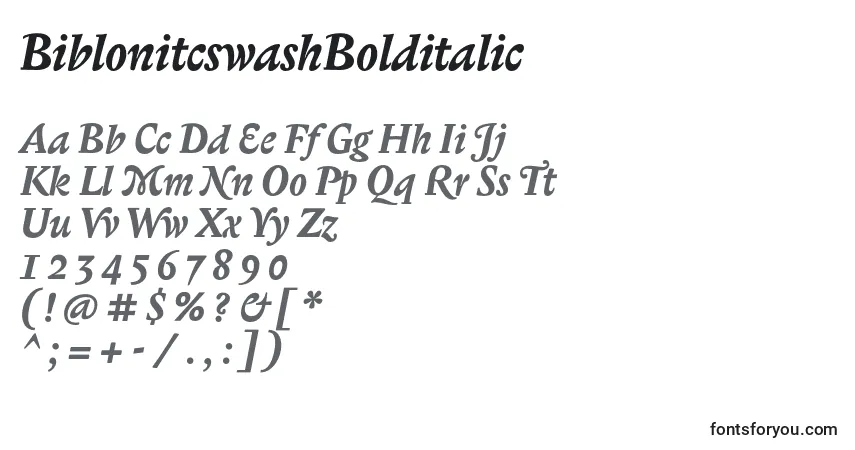 Schriftart BiblonitcswashBolditalic – Alphabet, Zahlen, spezielle Symbole