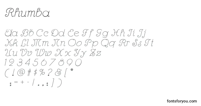 Rhumba-fontti – aakkoset, numerot, erikoismerkit
