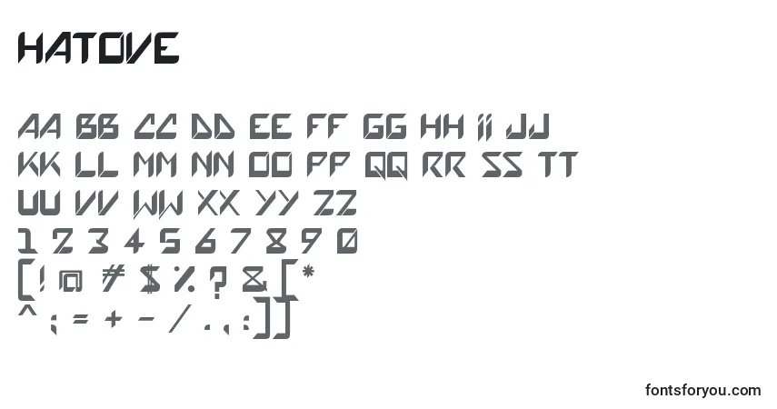 Czcionka Hatove – alfabet, cyfry, specjalne znaki