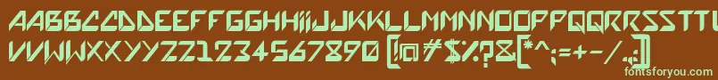 フォントHatove – 緑色の文字が茶色の背景にあります。