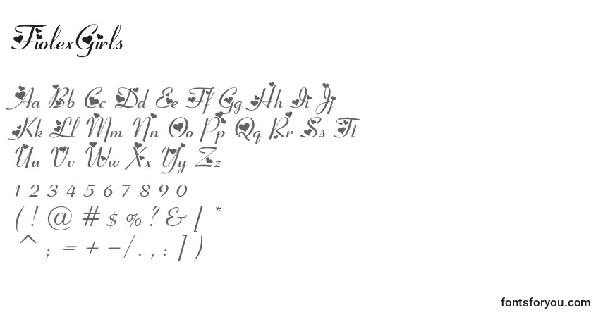 Schriftart FiolexGirls – Alphabet, Zahlen, spezielle Symbole