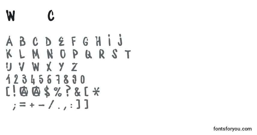 Czcionka WaterbaseCre – alfabet, cyfry, specjalne znaki