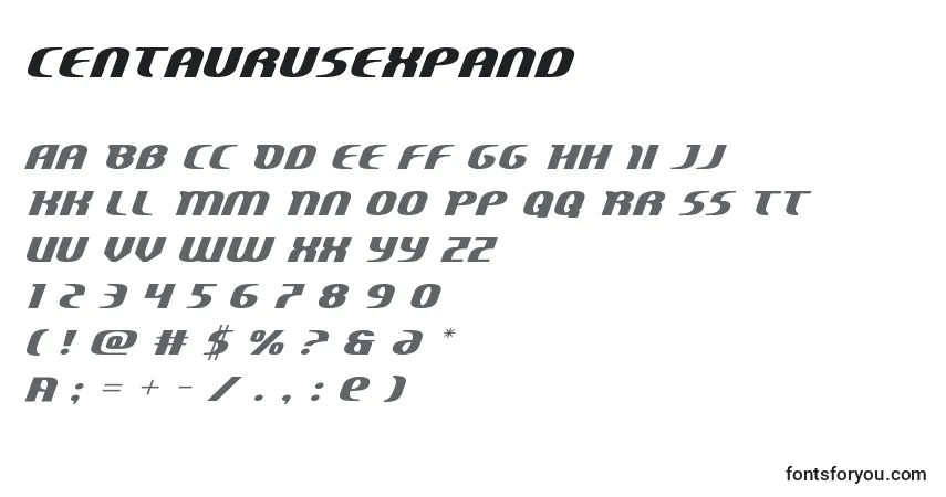 Czcionka Centaurusexpand – alfabet, cyfry, specjalne znaki