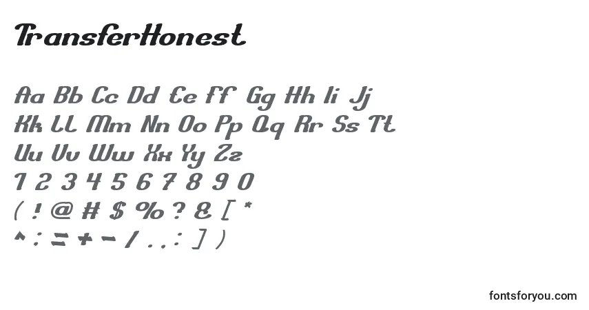 Schriftart TransferHonest – Alphabet, Zahlen, spezielle Symbole